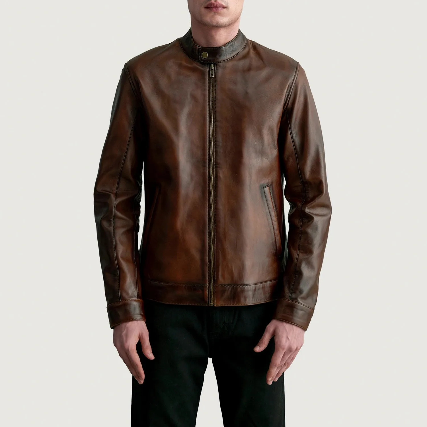 Zen Distressed Brown Leather Biker Jacket