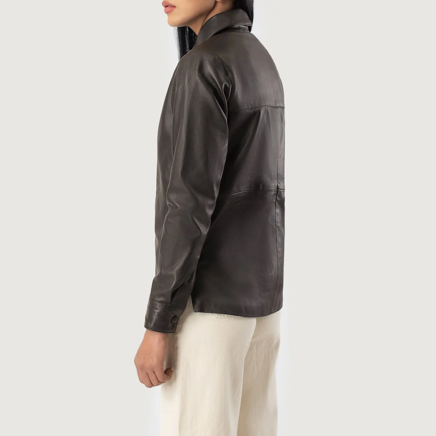 Zenith Brown Leather Shirt Jacket